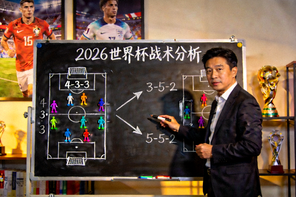 足球战术专家在分析板上讲解2026世界杯球队阵型与战术演变