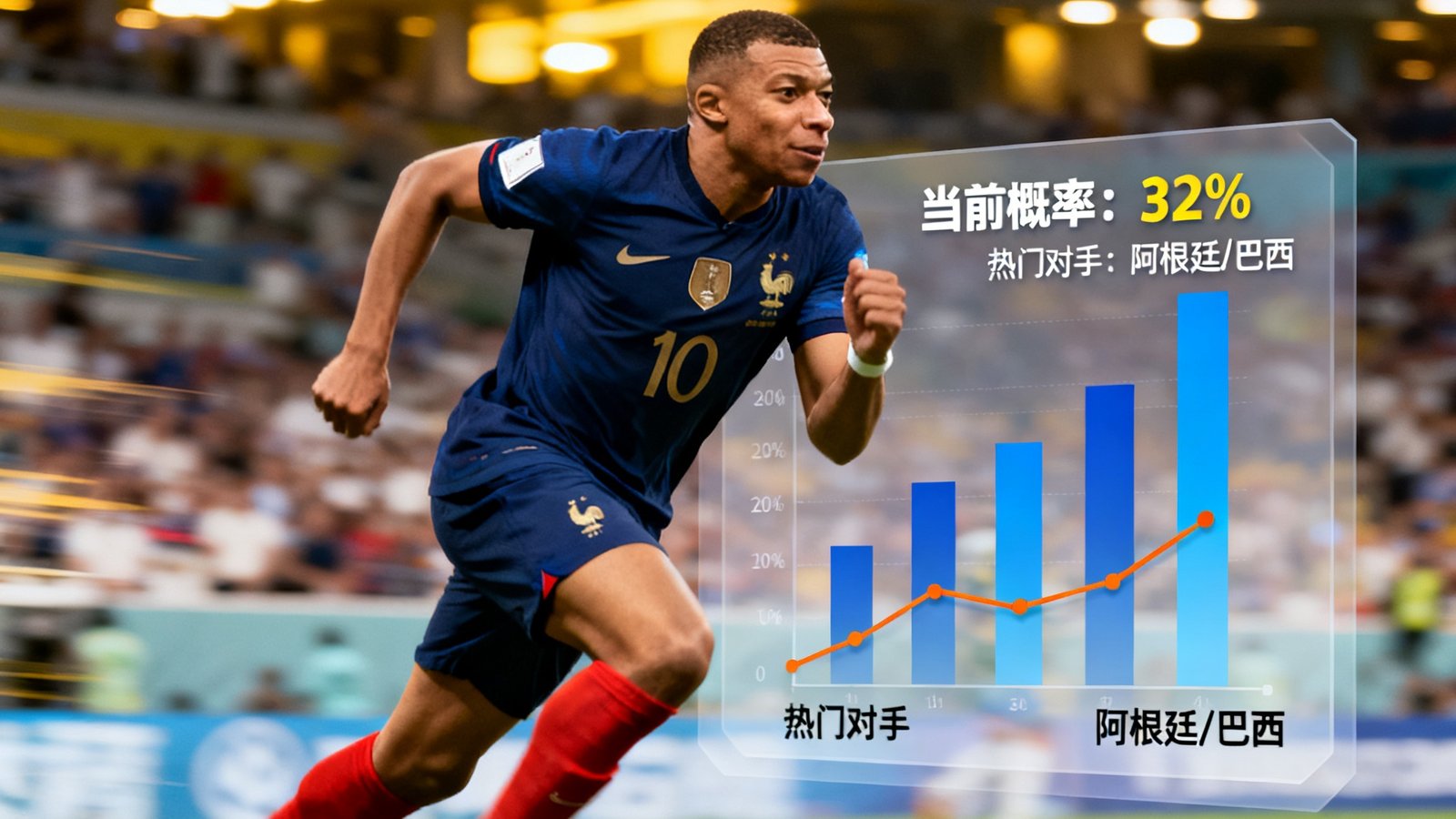 法国队姆巴佩冲刺瞬间，2026世界杯夺冠热度与AI胜负概率解读
